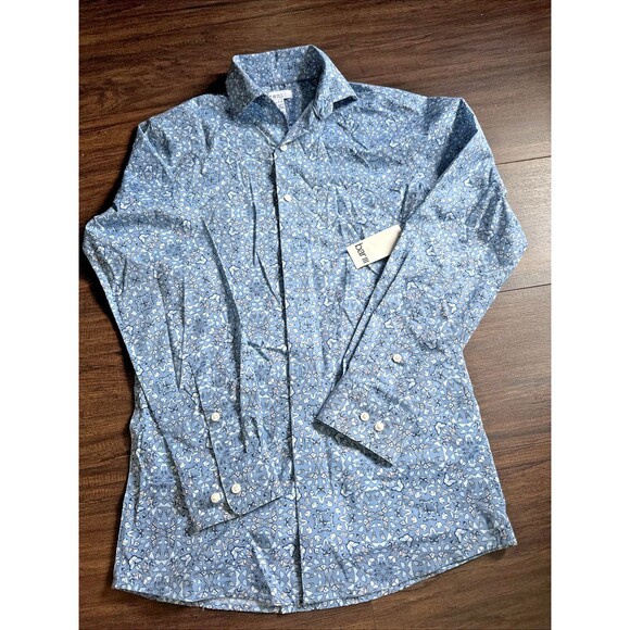 Bar III Men's Slim-Fit Stretch Butterfly Pattern Dress Shirt Blue Size M 15-15.5 - Picture 6 of 9